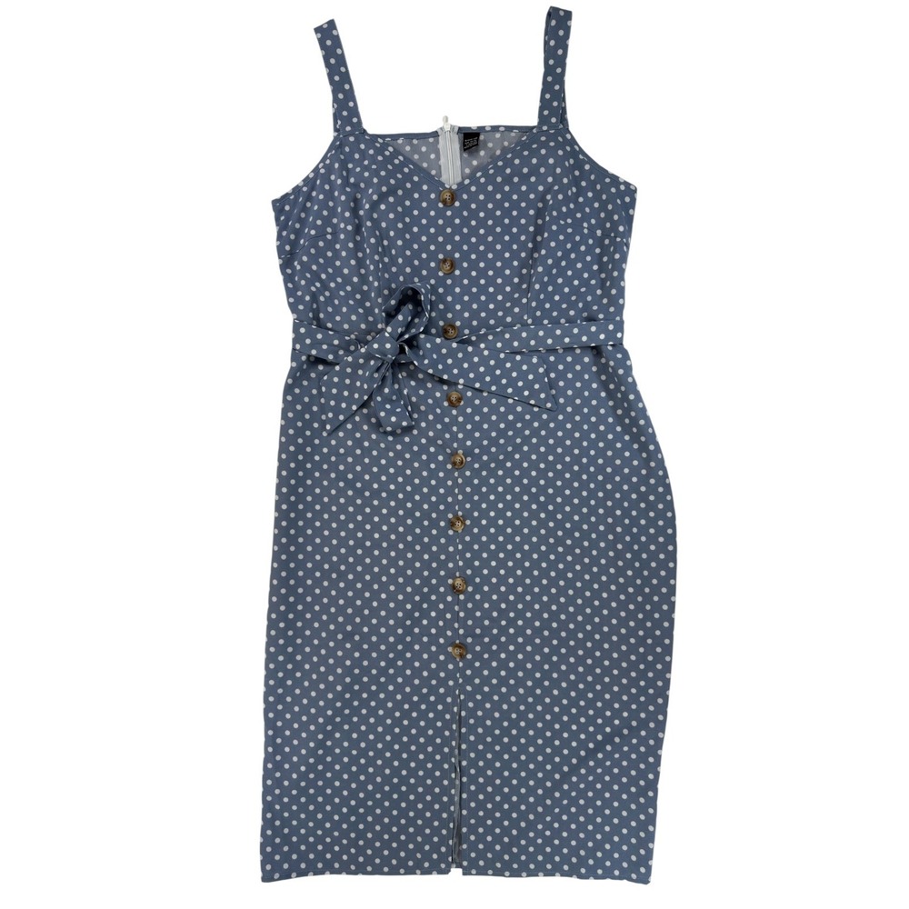 SHEIN Polka Dot Dress L Blue Retro Pinup Sun Dress Picnic Feminine Rockabilly
